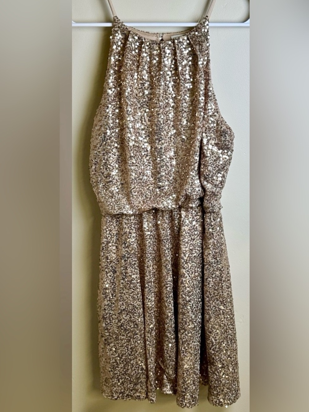 ✨Small Sequin Gold Cocktail Dress – Sleeveless Sparkle Party Mini, Holiday Glam